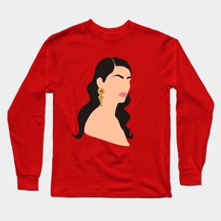 Minimalistic abstract female portrait Beautiful brunette Long Sleeve T-Shirt